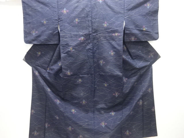 アンティーク　抽象花模様織り出し手織り紬着物